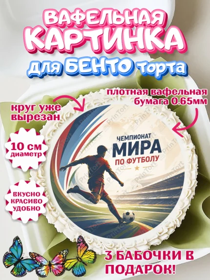 Вафельный круг для Бенто 10см, Чемпионат Мира по Футболу, футбол, мяч, FIFA, стадион, Девочка, арт. PT324118