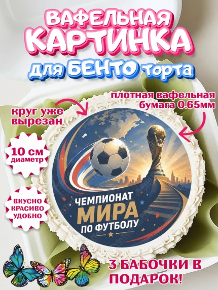 Вафельный круг для Бенто 10см, Чемпионат Мира по Футболу, футбол, мяч, FIFA, стадион, Девочка, арт. PT324119
