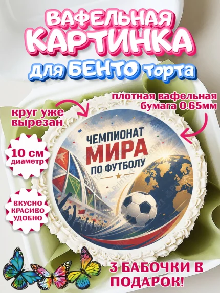 Вафельный круг для Бенто 10см, Чемпионат Мира по Футболу, футбол, мяч, FIFA, стадион, Девочка, арт. PT324120
