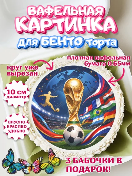 Вафельный круг для Бенто 10см, Чемпионат Мира по Футболу, футбол, мяч, FIFA, стадион, Девочка, арт. PT324121