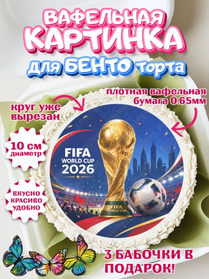 Вафельный круг для Бенто 10см, Чемпионат Мира по Футболу, футбол, мяч, FIFA, стадион, Девочка, арт. PT324126