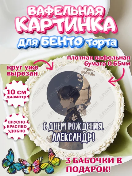 Вафельный круг для Бенто 10см, С Днём Рождения!, Аниме, мальчик, арт. PT324198