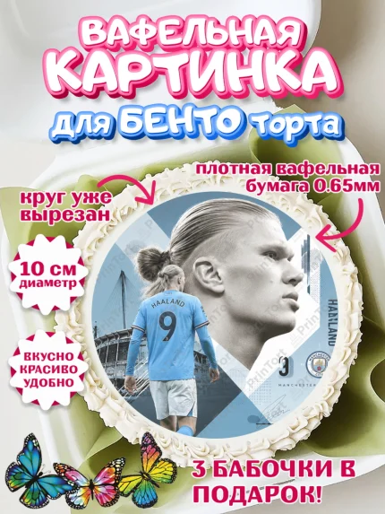 Вафельный круг для Бенто 10см, Холланд, Футболист Холланд, Девочка, Без конкретного повода, арт. PT326308