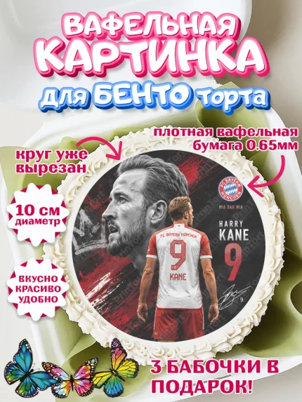 Вафельный круг для Бенто 10см, Гари Кейн, Футболист Гари Кейн, Девочка, Без конкретного повода, арт. PT326358