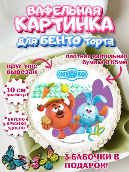 Вафельный круг для Бенто 10см, Смешарики, герои мультфильма Смешарики, поздравления, Девочка, арт. PT326449