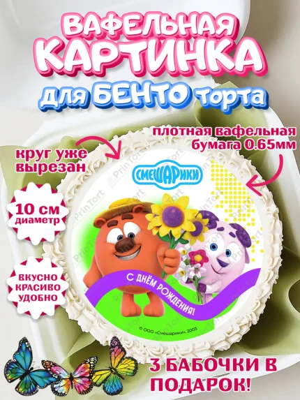 Вафельный круг для Бенто 10см, Смешарики, герои мультфильма Смешарики, поздравления, Девочка, арт. PT326454
