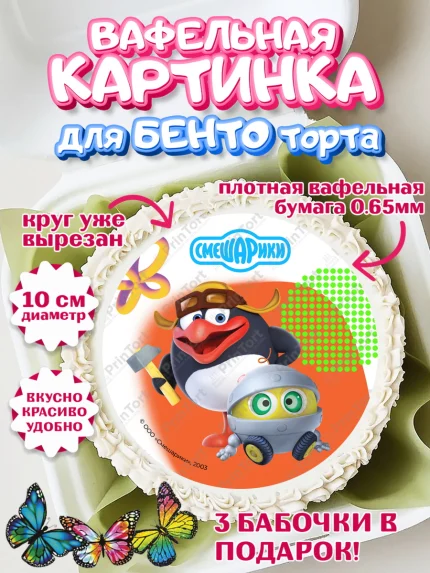Вафельный круг для Бенто 10см, Смешарики, герои мультфильма Смешарики, поздравления, Девочка, арт. PT326455