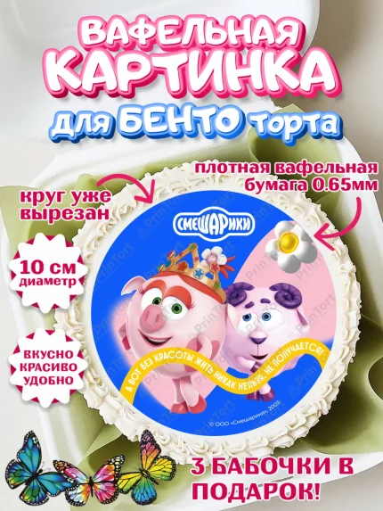 Вафельный круг для Бенто 10см, Смешарики, герои мультфильма Смешарики, поздравления, Девочка, арт. PT326458