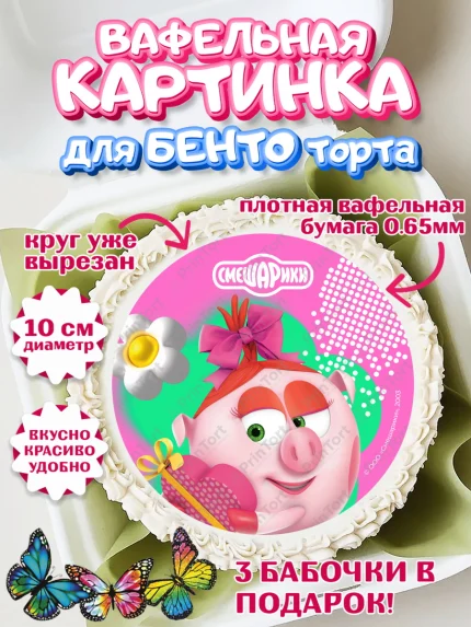 Вафельный круг для Бенто 10см, Смешарики, герои мультфильма Смешарики, поздравления, Девочка, арт. PT326474