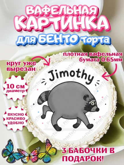 Вафельный круг для Бенто 10см, Енот Джимити, Мальчик, День рождения, арт. PT327385