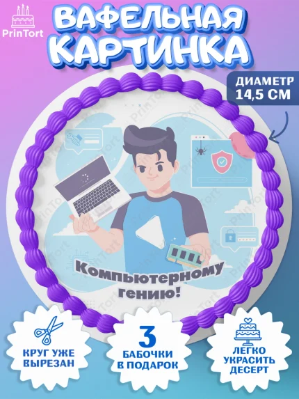 Вафельный круг 14.5см, Программист, Компьютер, Мальчик, День рождения, арт. PT603244