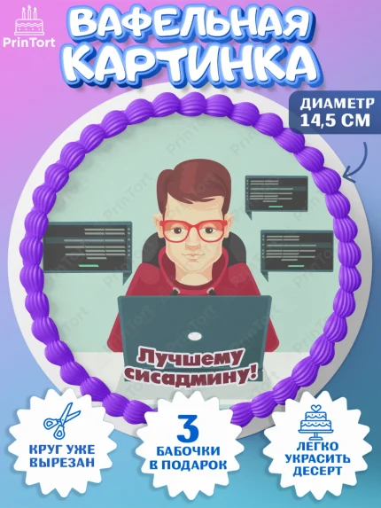 Вафельный круг 14.5см, Программист, Компьютер, Мальчик, День рождения, арт. PT603249