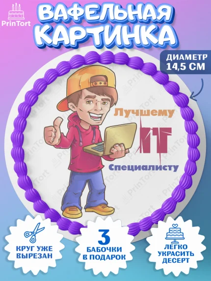 Вафельный круг 14.5см, Программист, Компьютер, Мальчик, День рождения, арт. PT603252