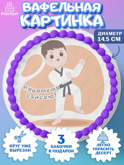 Вафельный круг 14.5см, Карате, Спорт, Мальчик, День рождения, арт. PT604118