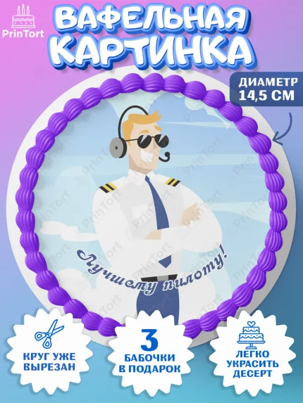 Вафельный круг 14.5см, Авиация, Самолеты, Мальчик, День гражданской авиации, арт. PT604397