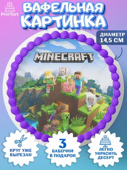 Вафельный круг 14.5см, Майнкрафт, Minecraft, Мальчик, День рождения, арт. PT605737