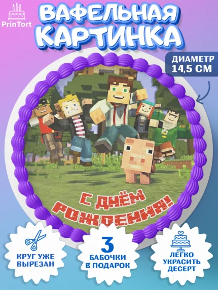 Вафельный круг 14.5см, Майнкрафт, Minecraft, Мальчик, День рождения, арт. PT605738