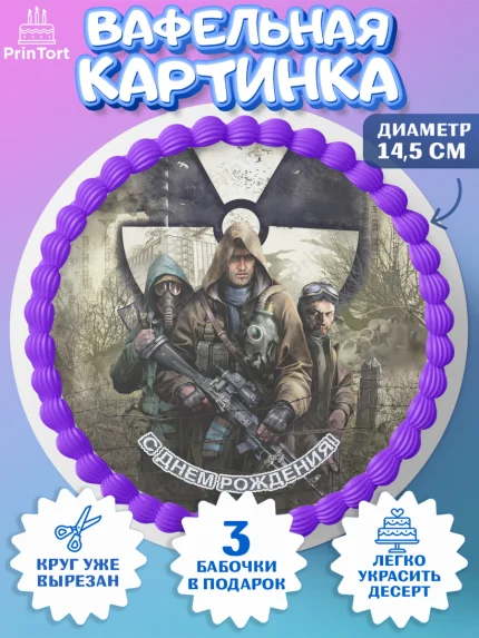 Вафельный круг 14.5см, Сталкер, Stalker, Мальчик, День рождения, арт. PT606710
