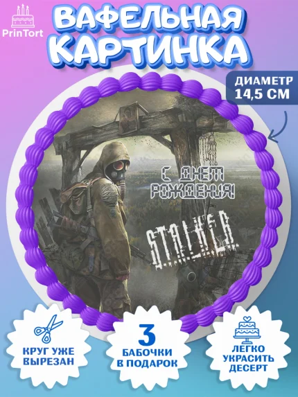 Вафельный круг 14.5см, Сталкер, Stalker, Мальчик, День рождения, арт. PT606715