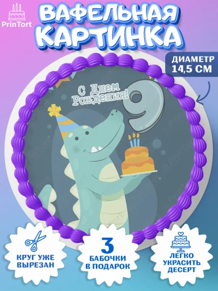 Вафельный круг 14.5см, Девочке 9 лет, Девочка, 9 лет, День рождения, арт. PT607787