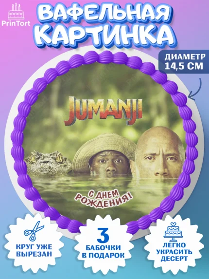 Вафельный круг 14.5см, Джуманджи, Дуэйн Скала Джонсон, Девочка, День рождения, арт. PT608245