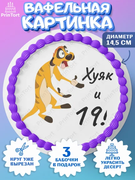 Вафельный круг 14.5см, Тимон Ху-к, Девушка, 19 лет, День рождения, арт. PT608647