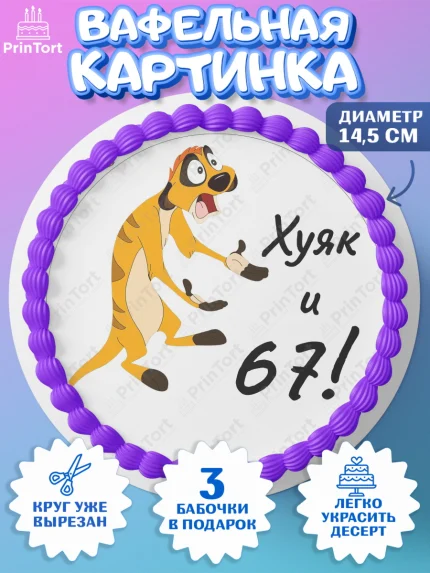 Вафельный круг 14.5см, Тимон Ху-к, Девушка, 67 лет, День рождения, арт. PT609134