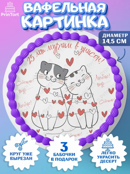 Вафельный круг 14.5см, Годовщина свадьбы, Серебряная Свадьба, Девушка, 25 лет, арт. PT609318