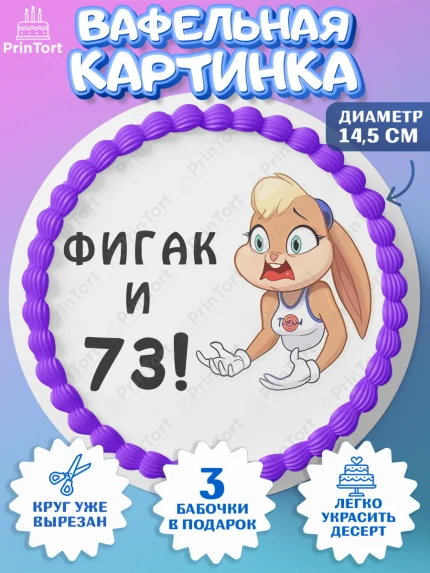 Вафельный круг 14.5см, с днем рождения, Девушка, 73 года, День рождения, арт. PT611757