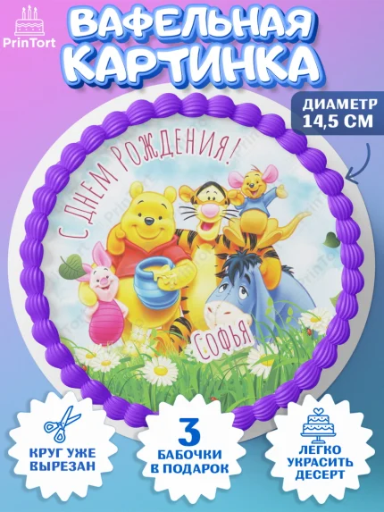 Вафельный круг 14.5см, Винни-Пух, Винни Пух, Девочка, Софья, День рождения, арт. PT615350