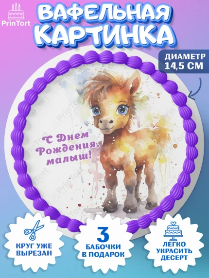 Вафельный круг 14.5см, Пони, лошадка, Мальчик, День рождения, арт. PT617067