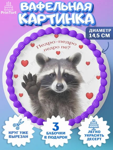 Вафельный круг 14.5см, Енот Педро-педро, Енот, педро-педро, танцующий енот, Девочка, День рождения, арт. PT618483