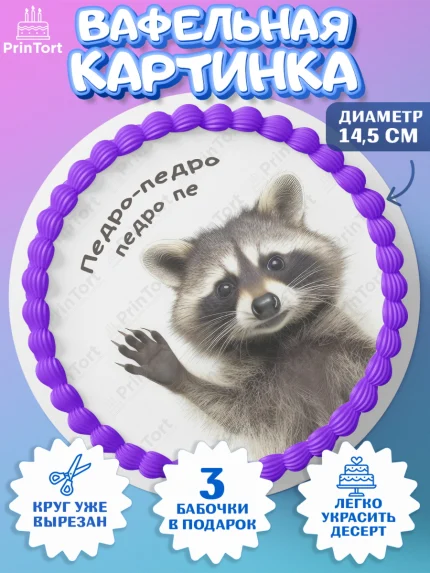Вафельный круг 14.5см, Енот Педро-педро, Енот, педро-педро, танцующий енот, Девочка, День рождения, арт. PT618484