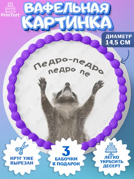 Вафельный круг 14.5см, Енот Педро-педро, Енот, педро-педро, танцующий енот, Девочка, День рождения, арт. PT618485
