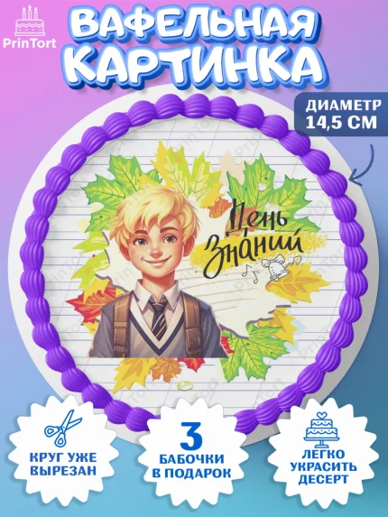 Вафельный круг 14.5см, 1 сентября, Мальчик, школьник, ученик, учебник, школа, день знаний, осень, арт. PT618608