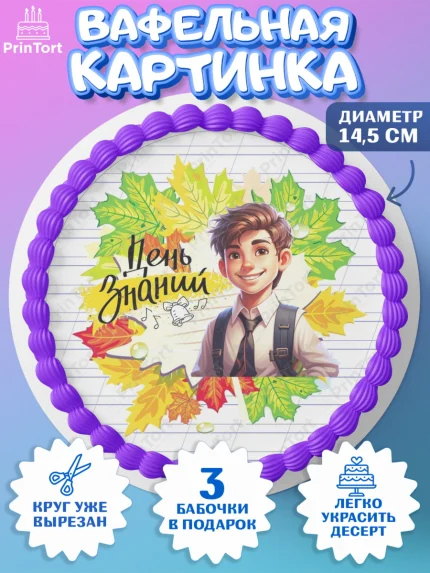 Вафельный круг 14.5см, 1 сентября, Мальчик, школьник, ученик, учебник, школа, день знаний, осень, арт. PT618609