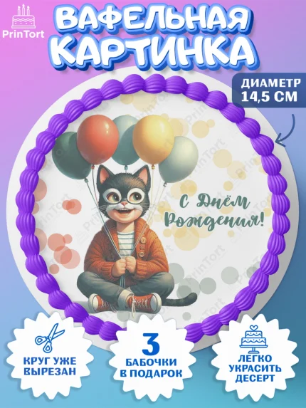 Вафельный круг 14.5см, Квадробика мальчики, мальчик, подросток, квадробика, маска кота, маска, арт. PT618866