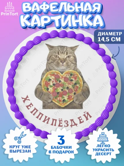 Вафельный круг 14.5см, Мемы и коты, кот, мемный кот, кошка, приколы, Девочка, День рождения, арт. PT619321