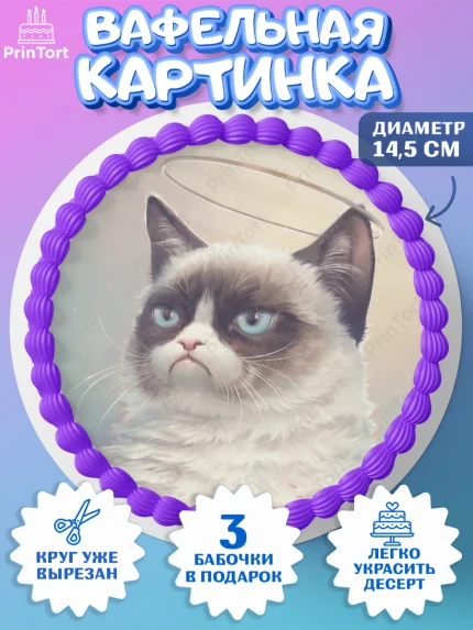 Вафельный круг 14.5см, Мемы и коты, кот, мемный кот, кошка, приколы, Девочка, День рождения, арт. PT619330