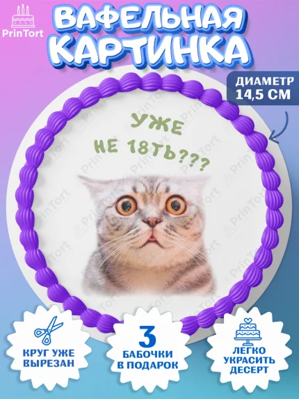 Вафельный круг 14.5см, Мемы и коты, кот, мемный кот, кошка, приколы, Девочка, День рождения, арт. PT619337