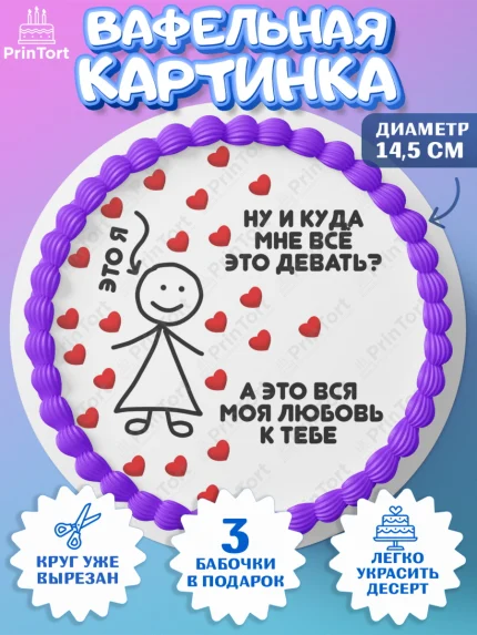 Вафельный круг 14.5см, Прикольная, приколы, мемы, Девушка, День рождения, арт. PT620085
