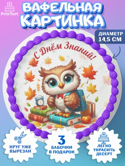 Вафельный круг 14.5см, 1 сентября, День знаний, снова в школу, первый раз в первый класс, арт. PT620131