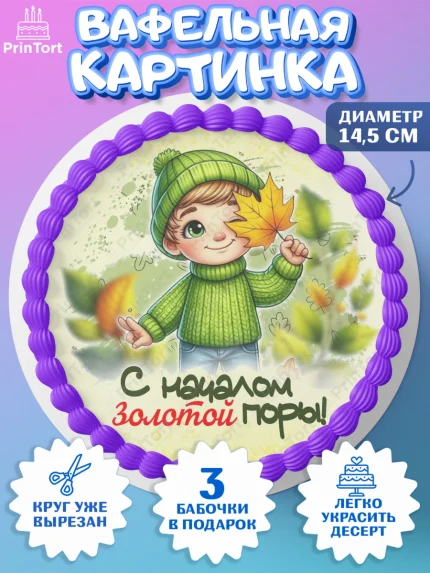 Вафельный круг 14.5см, День рождения, осень, осенняя пора, листья, девочка, осенние листья, Мальчик, арт. PT620214