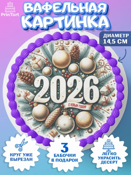 Вафельный круг 14.5см, Новый год, 2026, Новый год2026, Лошадь, лошадка, год лошади, Девочка, арт. PT621087
