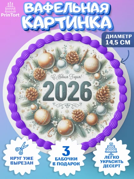 Вафельный круг 14.5см, Новый год, 2026, Новый год2026, Лошадь, лошадка, год лошади, Девочка, арт. PT621095