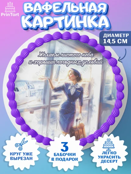 Вафельный круг 14.5см, Авиация, пилот, стюардесса, самолет, путешествие, автопилот, билет, паспорт, арт. PT622550