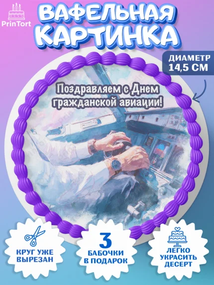 Вафельный круг 14.5см, Авиация, пилот, стюардесса, самолет, путешествие, автопилот, билет, паспорт, арт. PT622554