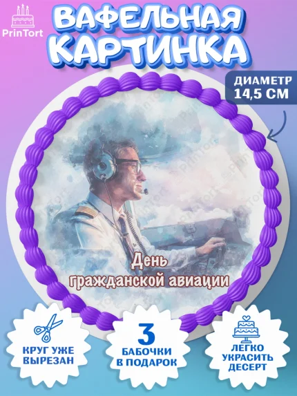 Вафельный круг 14.5см, Авиация, пилот, стюардесса, самолет, путешествие, автопилот, билет, паспорт, арт. PT622555