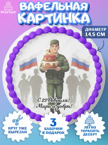 Вафельный круг 14.5см, 23 февраля, День защитника отечества, военный, мужчина, танк, самолет, арт. PT622751