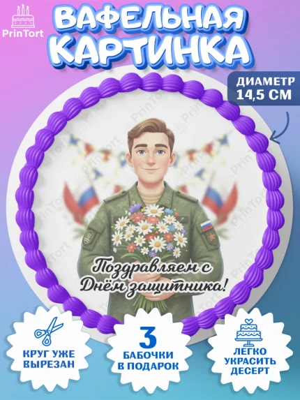 Вафельный круг 14.5см, 23 февраля, День защитника отечества, военный, мужчина, танк, самолет, арт. PT622752